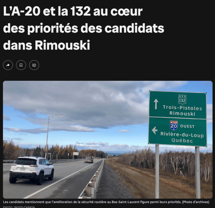 L’A-20 et la 132 au cœur des priorités des candidats dans&nbsp;Rimouski